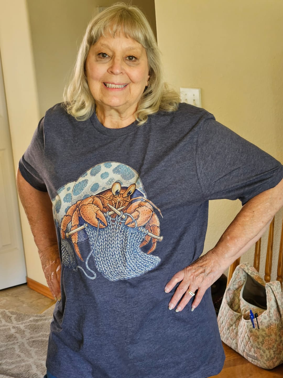 Customer photo review of The Knitting Hermit Crab T-shirt