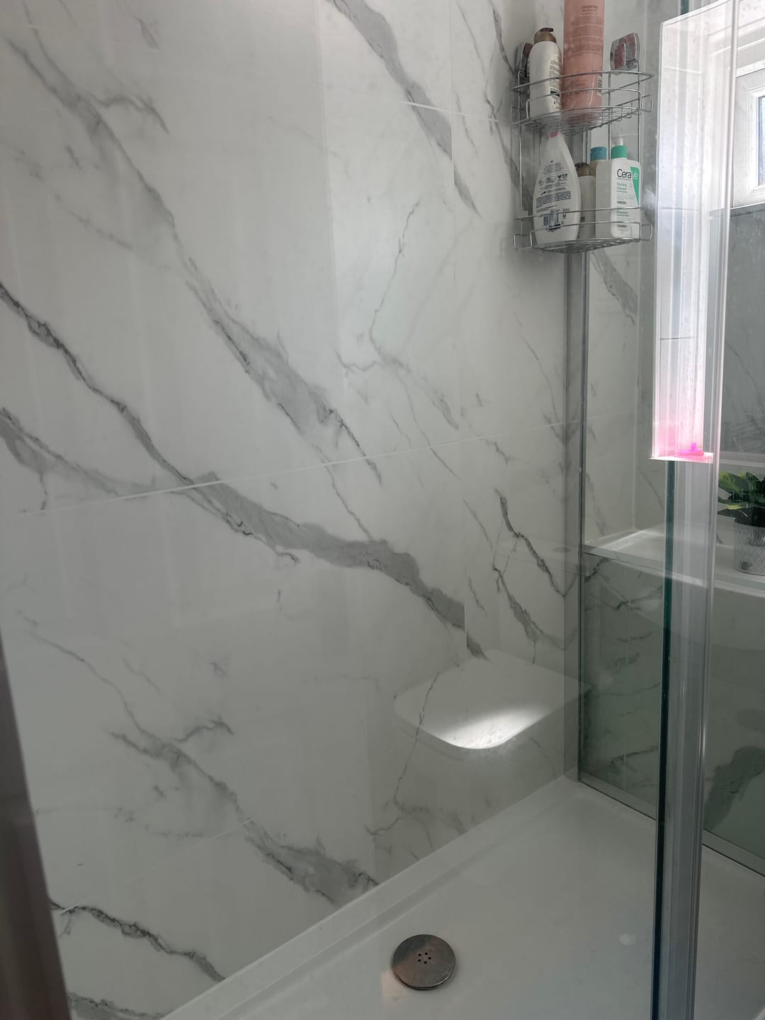 Customer photo review of 10mm Large Tile Carrara Marble Matt Shower Panel 1M x 2.4M