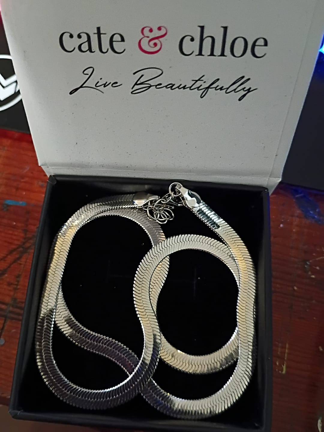 Customer photo review of Delayne 18k White Gold Plated Stacking Necklace Chain