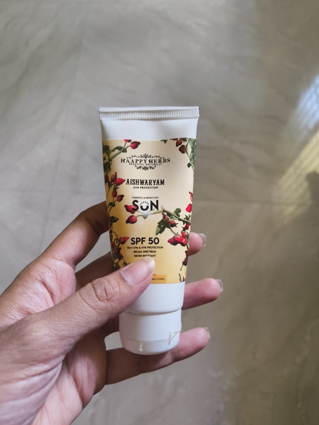 Customer photo review of Aishwaryam SPF50 Powerful,weightless & Moisturizing Sunscreen , Pa++,uva& Uvb Protection