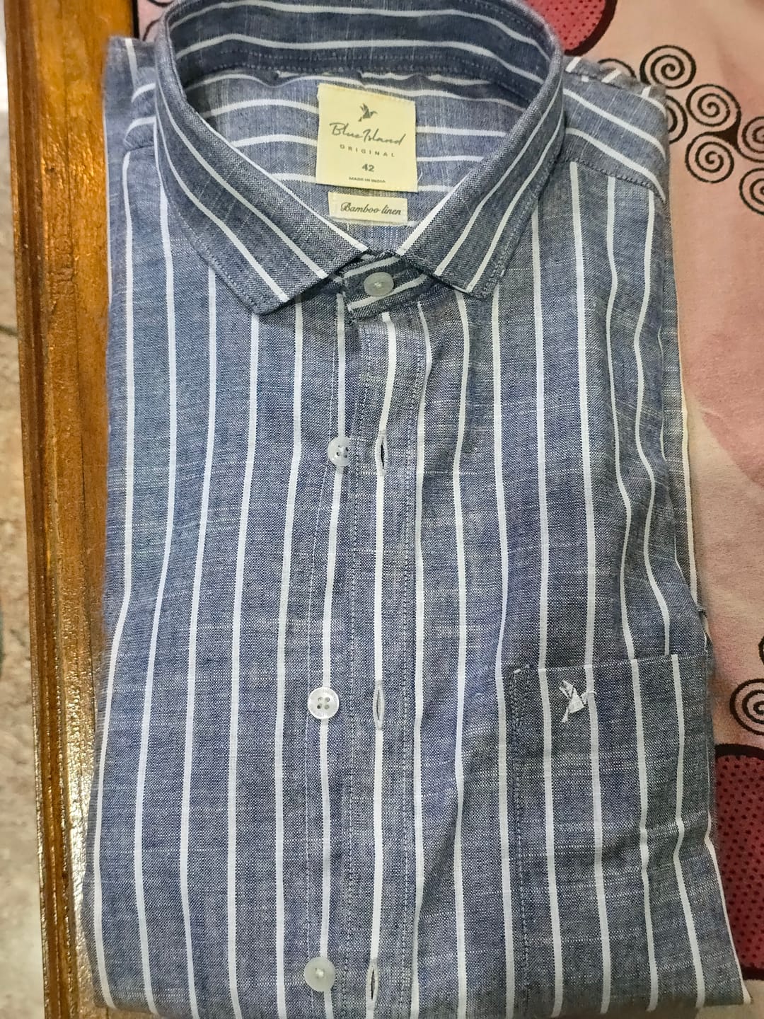 Customer photo review of Denim Blue & White Stripes -Full-Bamboo Linen