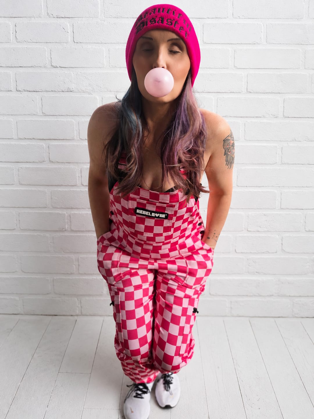Customer photo review of Women's Overall in Bubble Gum Checkered