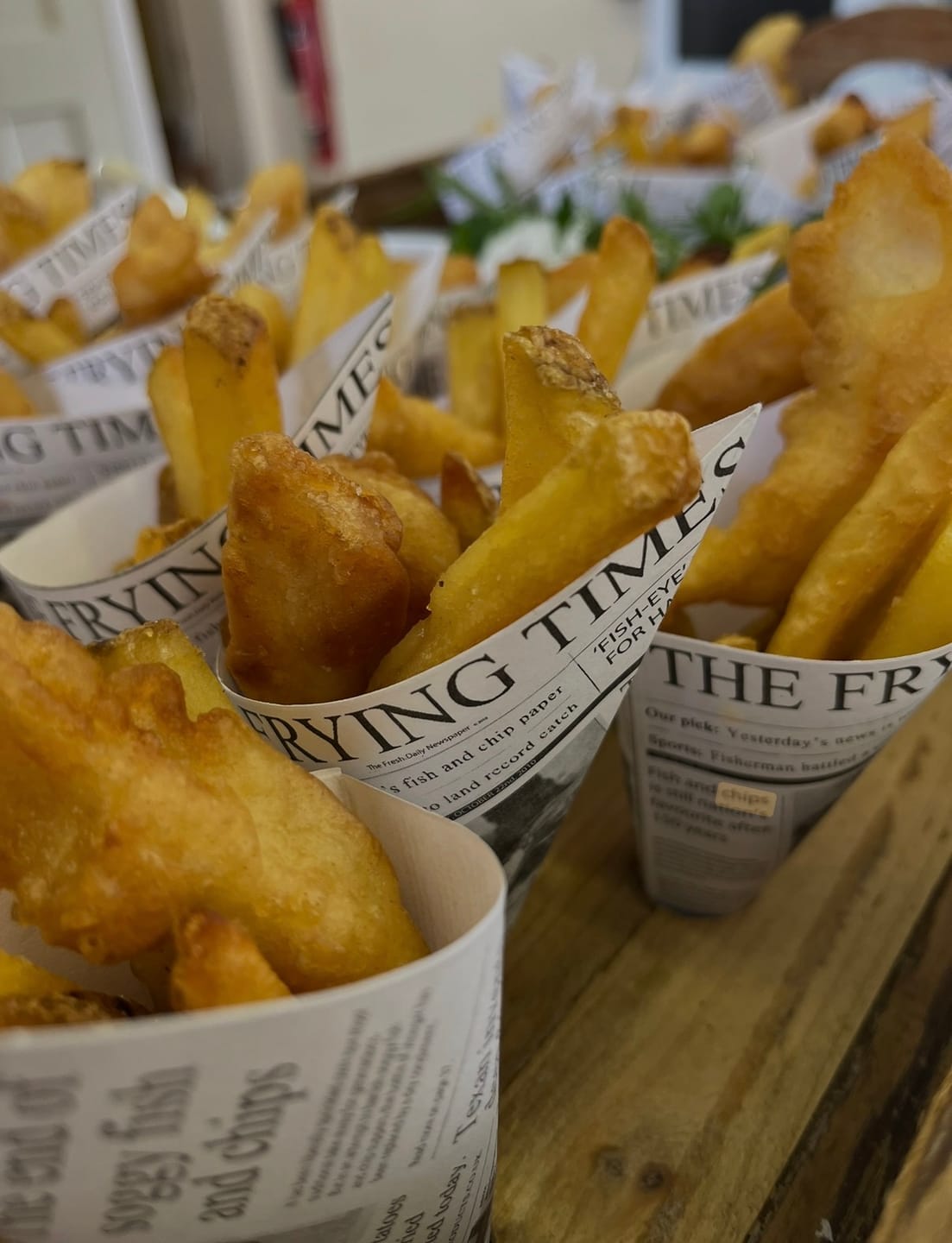 Customer photo review of Eco-Friendly Newspaper Printed Paper Cones | Food Service Presentation | 3 Sizes