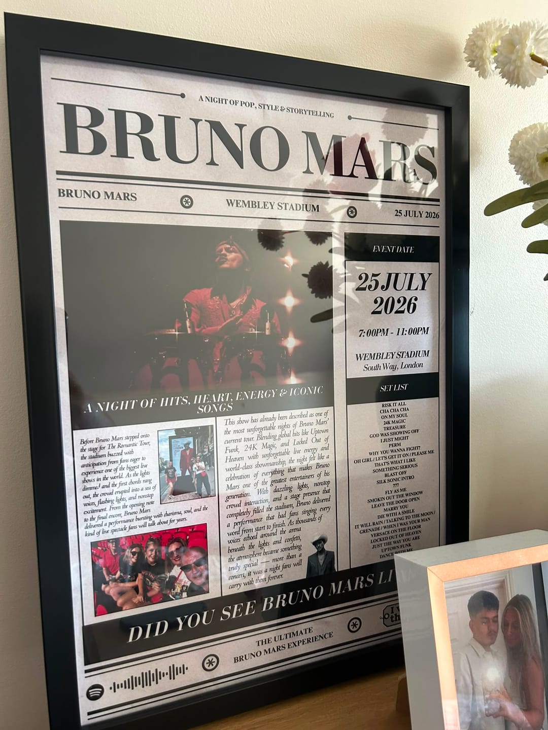 Customer photo review of Bruno Mars - Personalised Newspaper Style Concert Poster