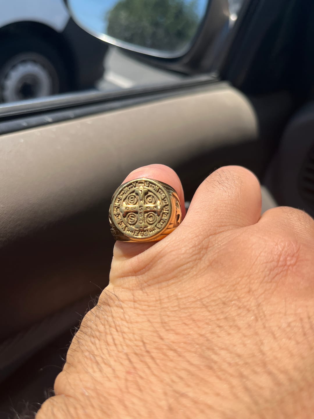 Customer photo review of Christianartworkshop St. Benedict the Protector Titanium Ring