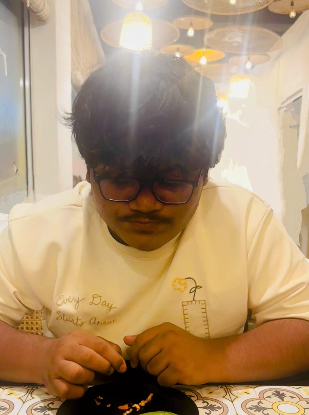 Customer photo review of Cream Sun Patch Embroidered T-Shirt