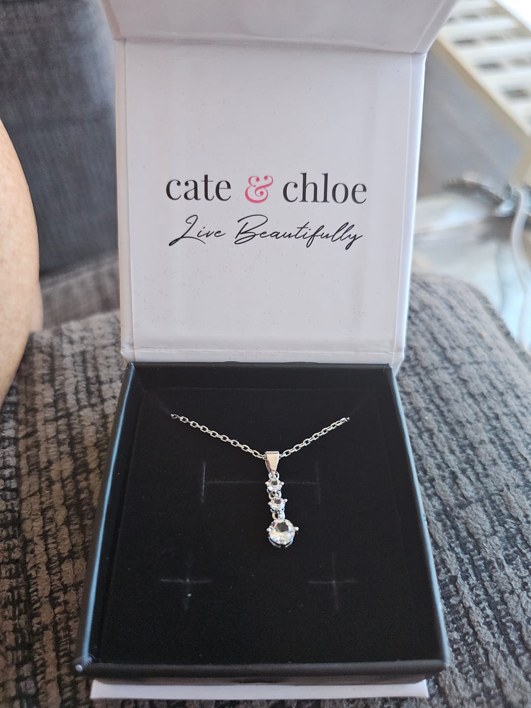 Customer photo review of Delilah 18k White Gold Plated Drop Pendant Necklace with Swarovski Crystals