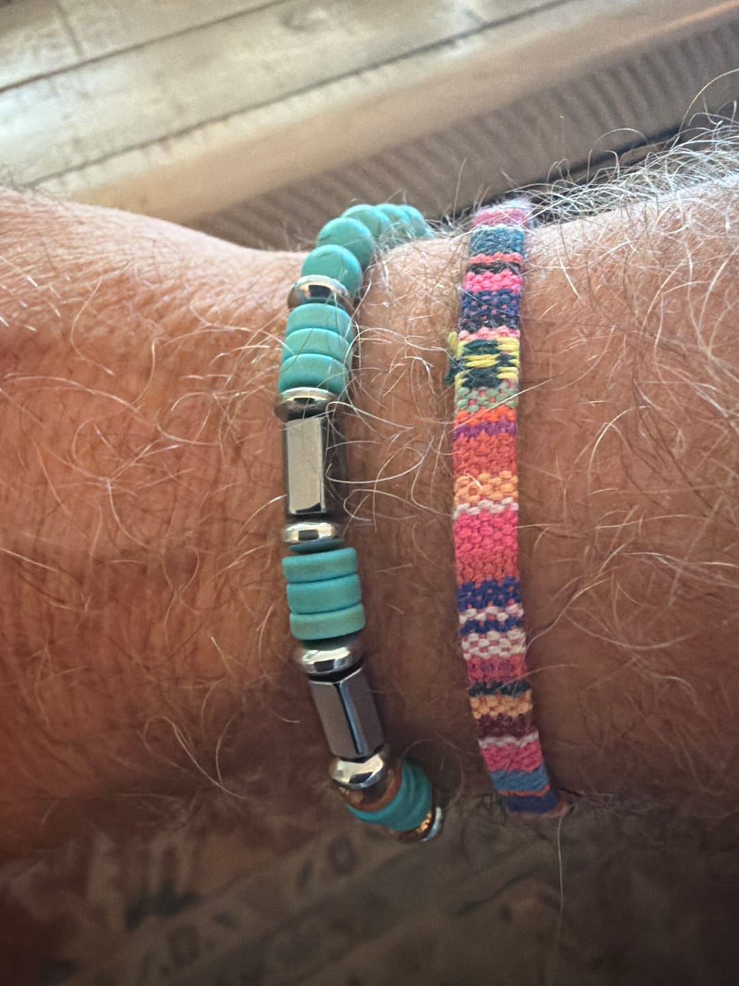 Customer photo review of Men’s Hematite & Turquoise Bracelet – Natural Stone Grounding Jewelry for Strength, Focus & Protection