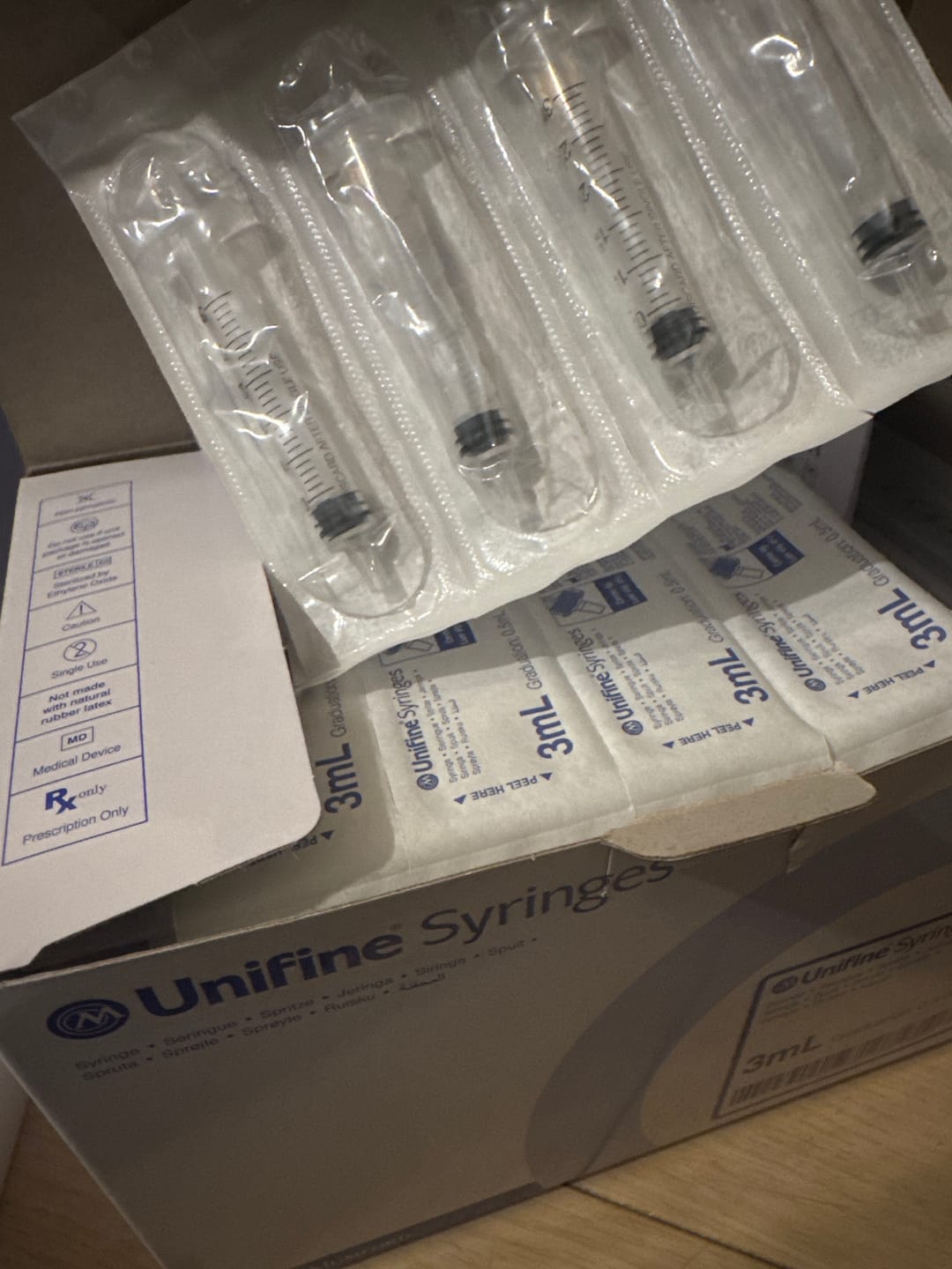 Customer photo review of Unifine Luer Slip Central Tip 3ml Syringes - Box of 100