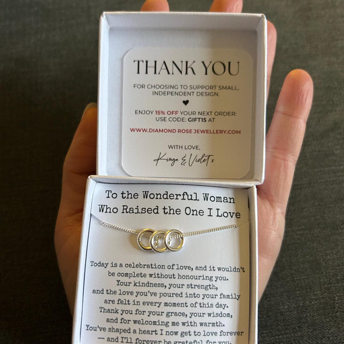 Customer photo review of Mother of the Groom Wedding Gift - Tiny Rings Necklace