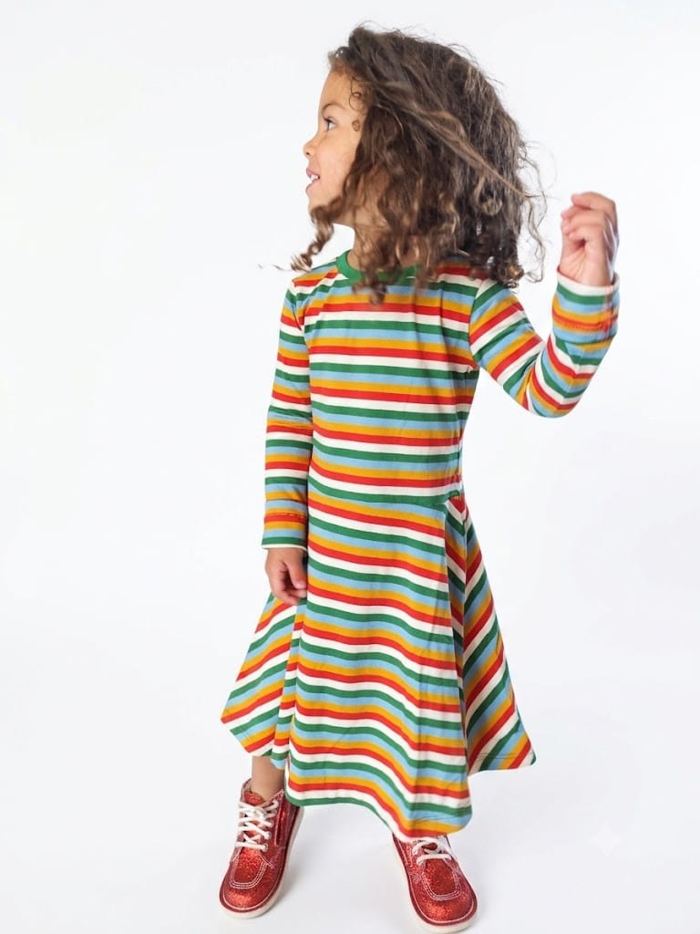 Customer photo review of Rainbow Striped Long Sleeve Spinny Dress