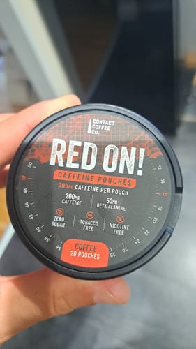 Customer photo review of RED ON! CAFFEINE POUCHES