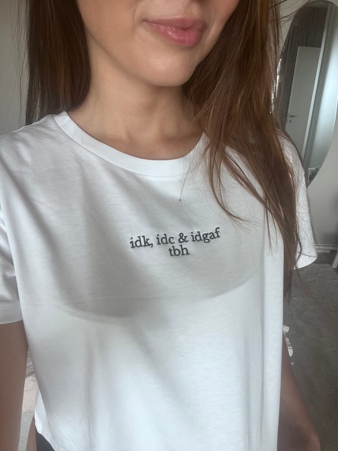 Customer photo review of idk, idc & idgaf tbh baby tee