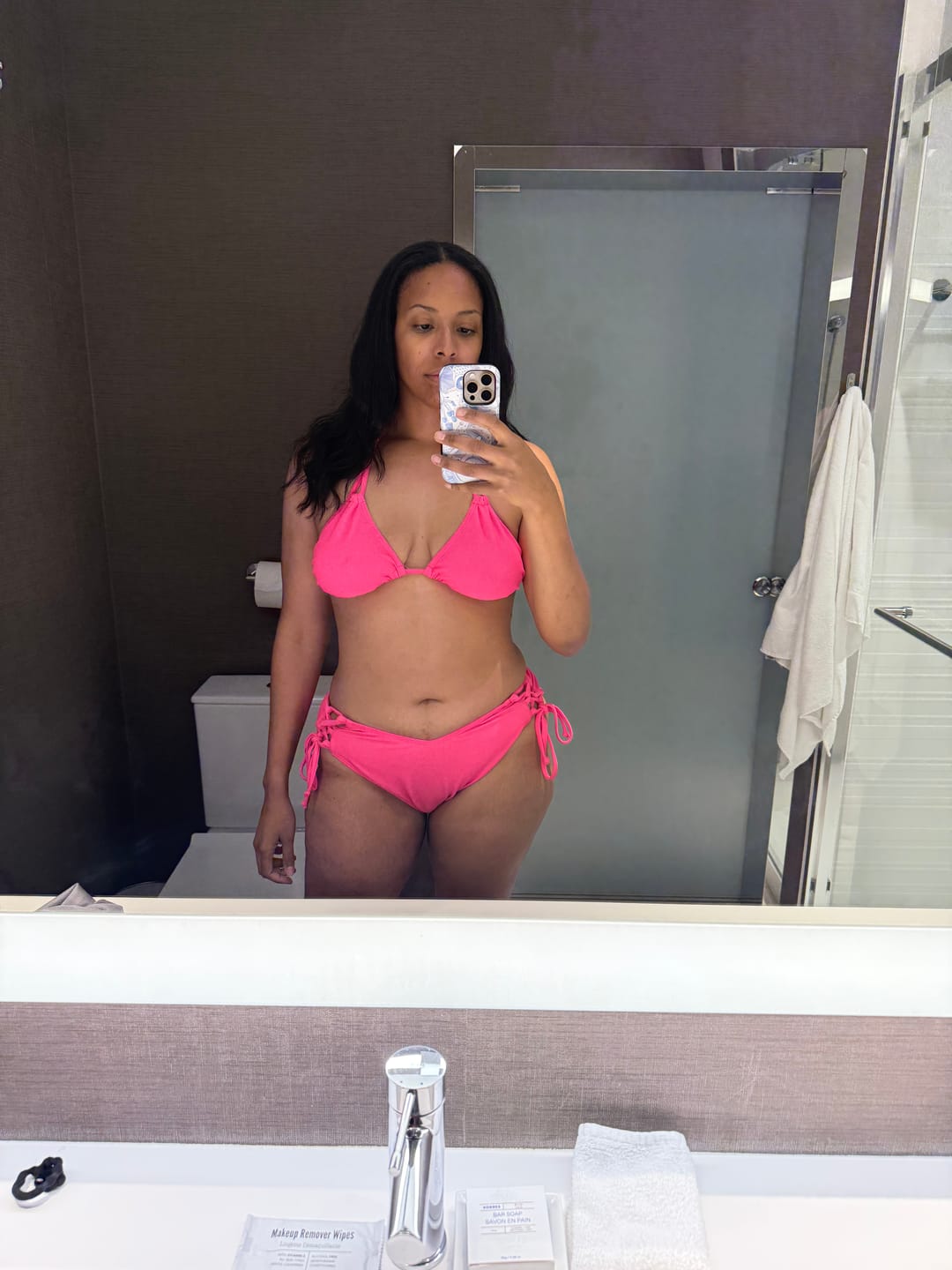 Customer photo review of Hot Pink Rib Side Tie Bikini Bottom