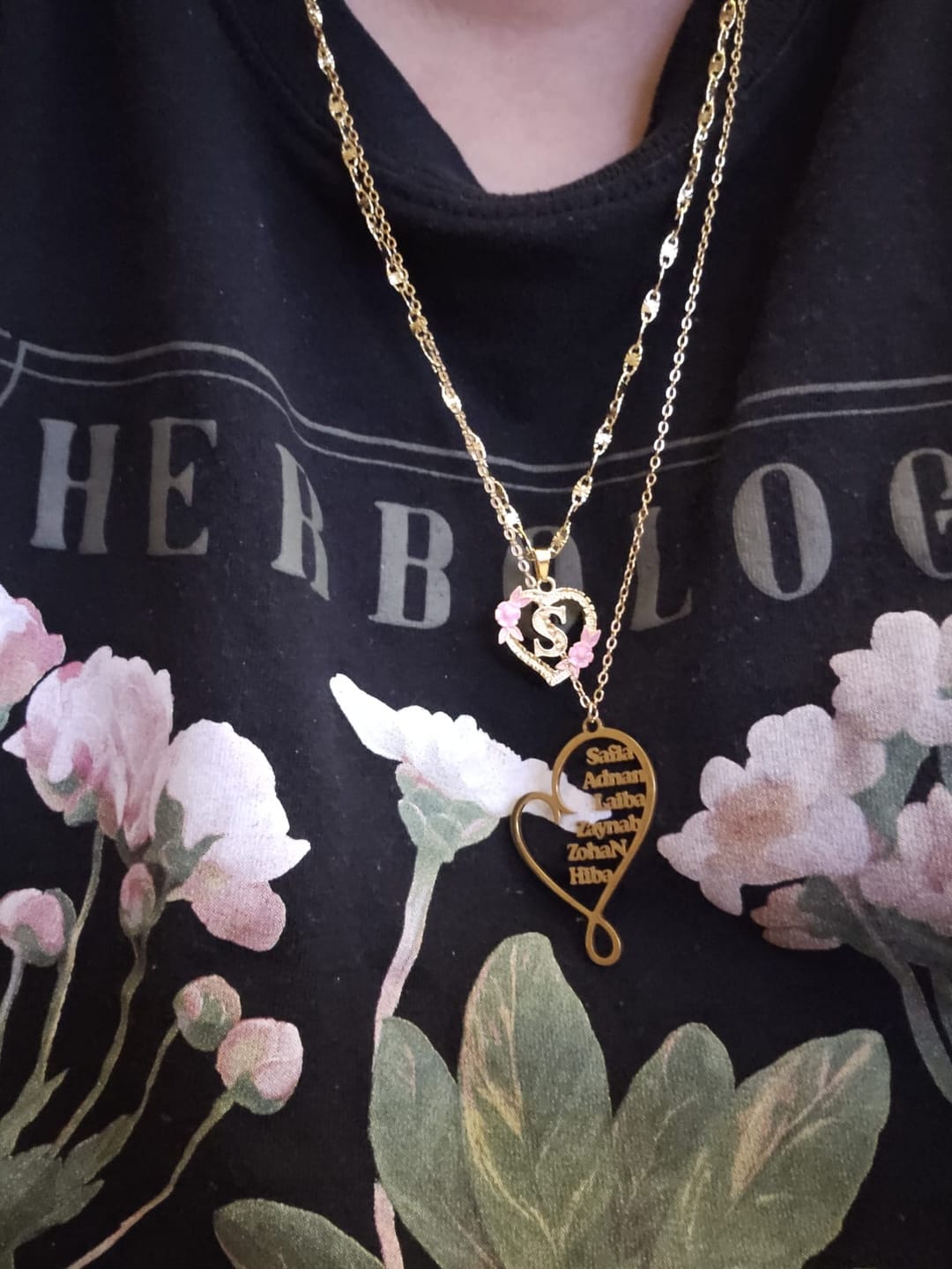 Customer photo review of Family Name Heart Necklace