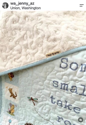 Customer's Honey Dreams quilt showing the soft, textured PlushMere backing folded over a printed panel with motifs.