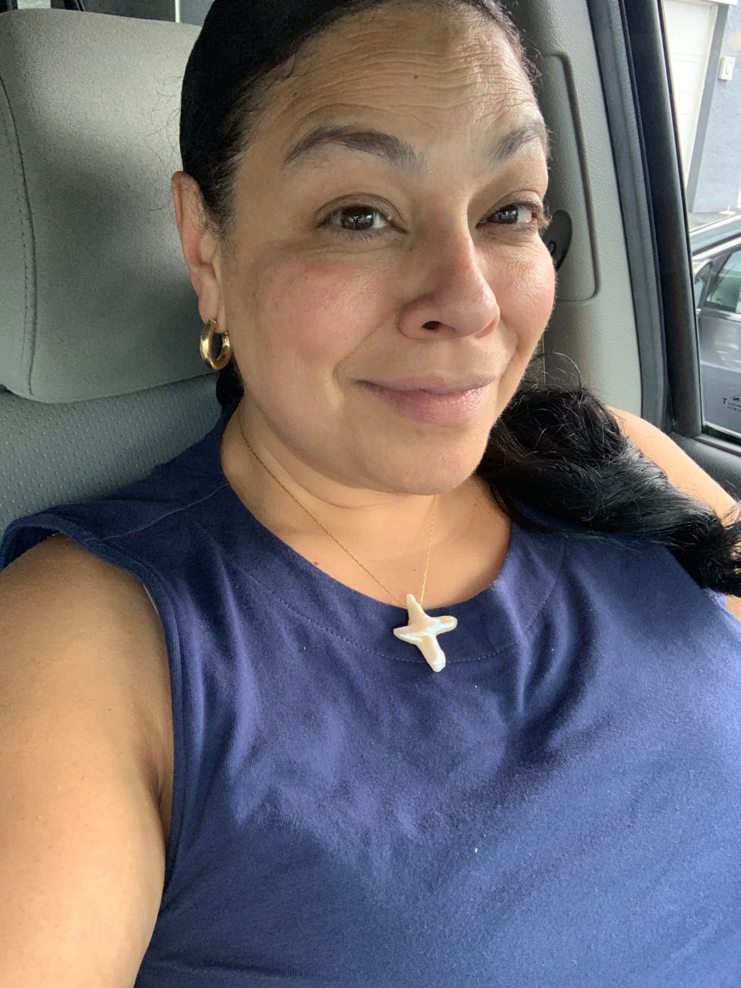 Customer photo review of Pearl Cross Necklace - Imperfect Batch