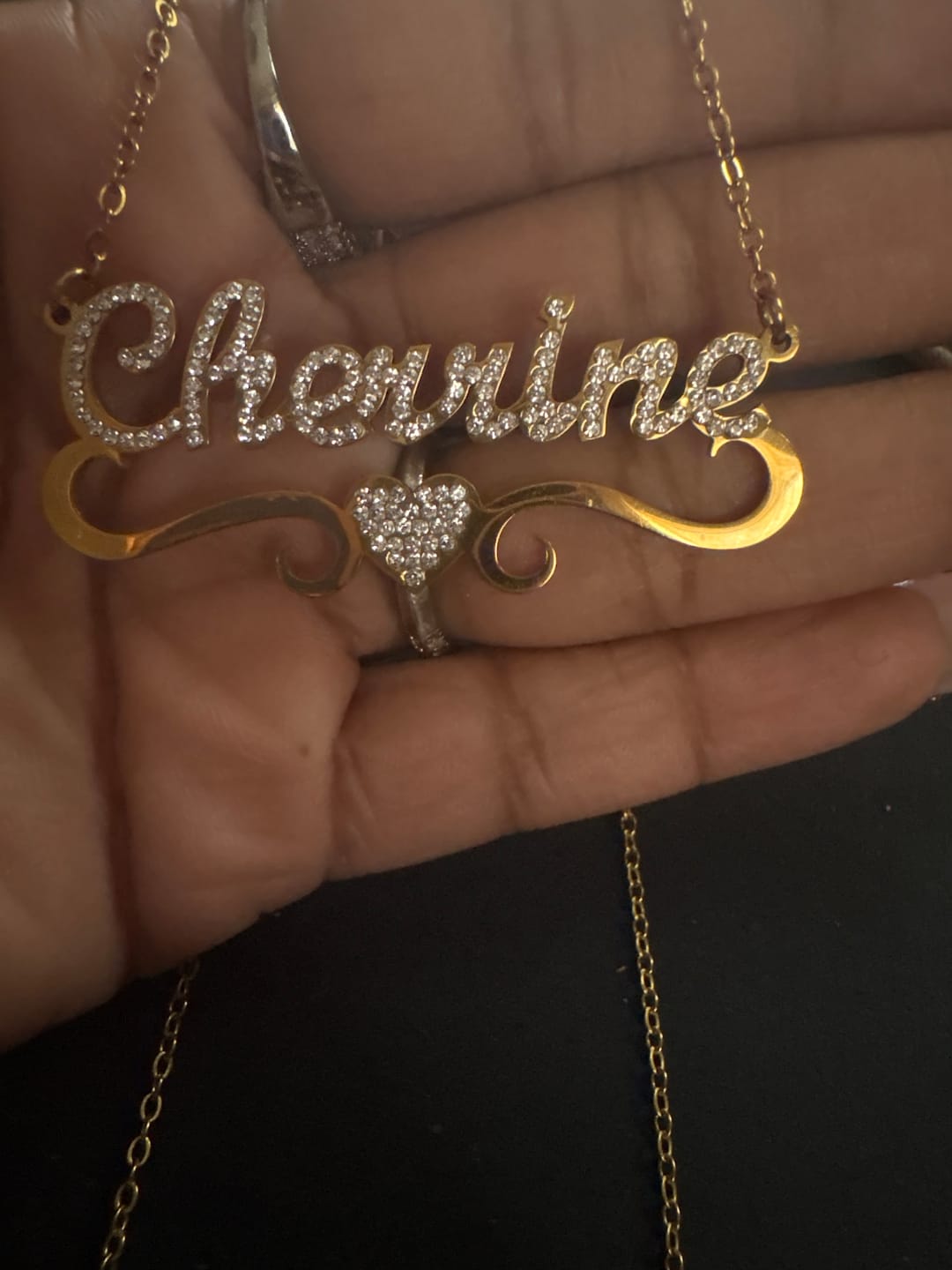 Customer photo review of Iced Heart Name Necklace