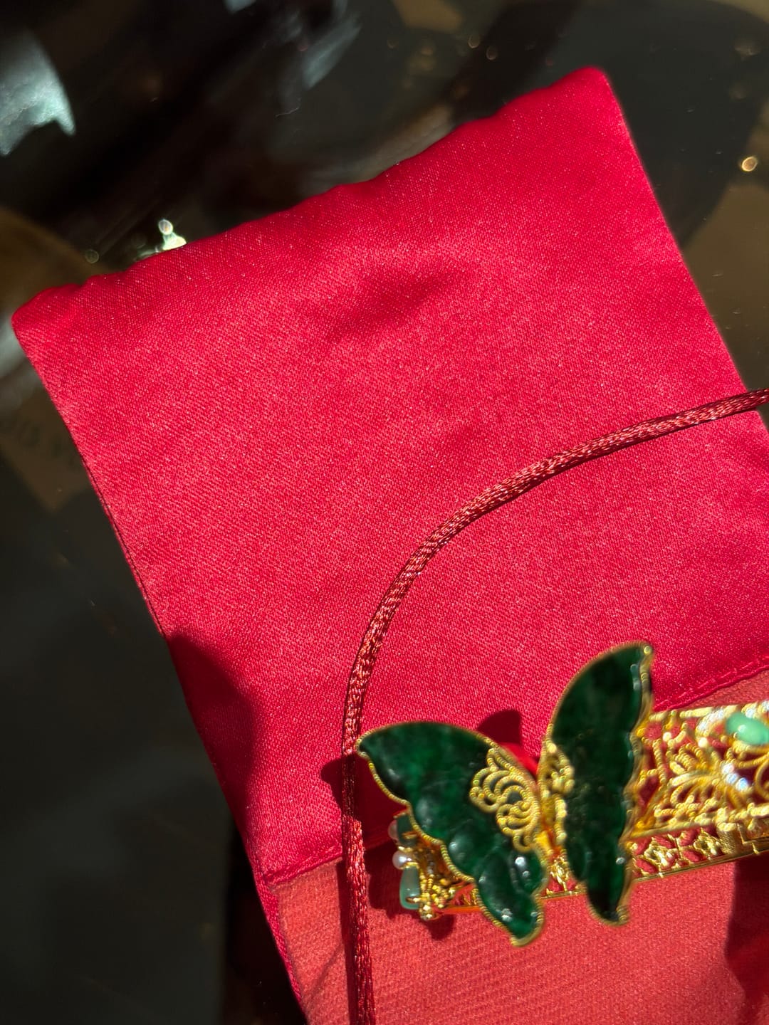 Customer photo review of Gold Vermeil Jadeite Butterfly Bangle
