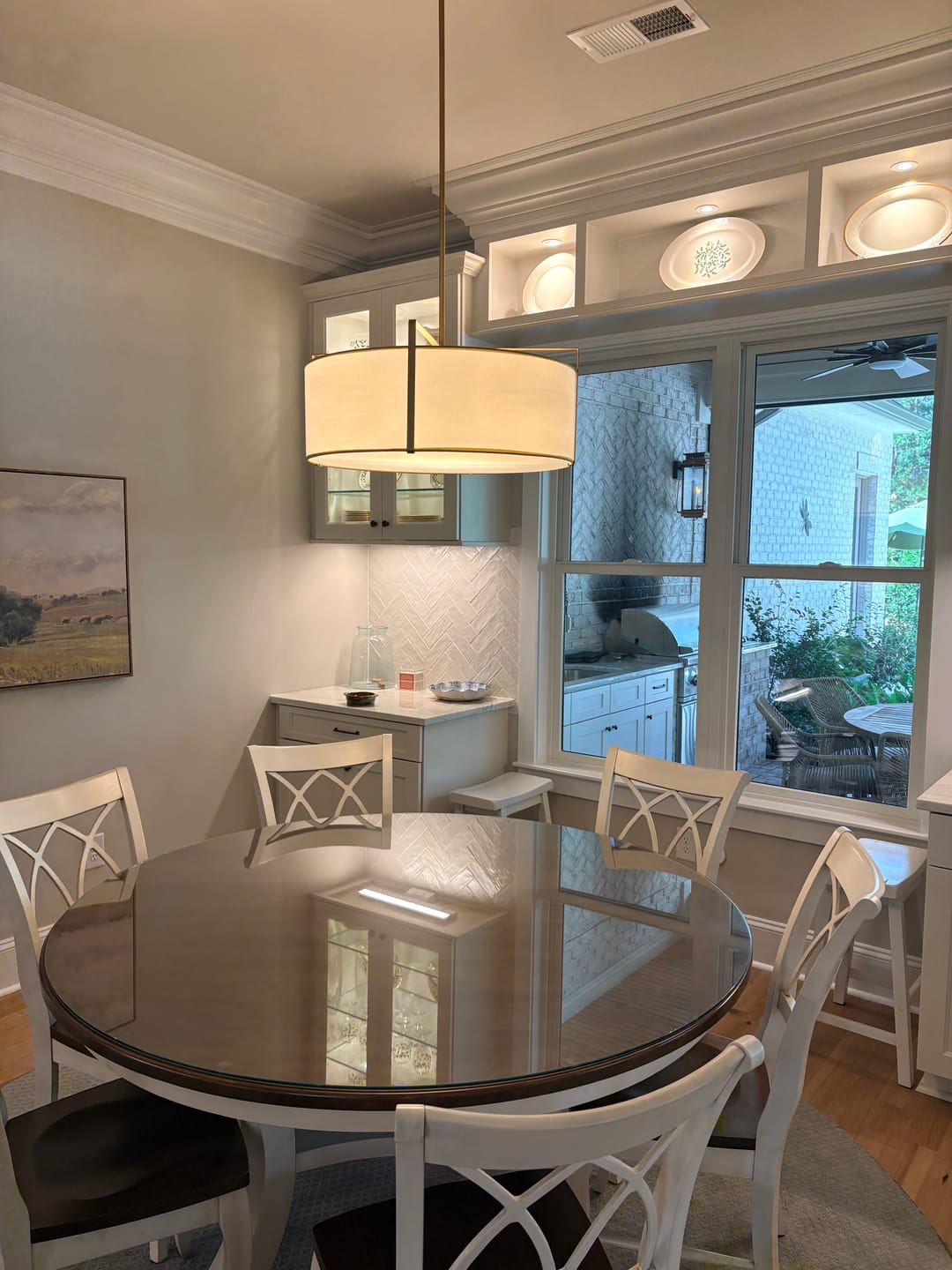 Customer photo review of Brass Large White Fabric Drum Cage Chandelier