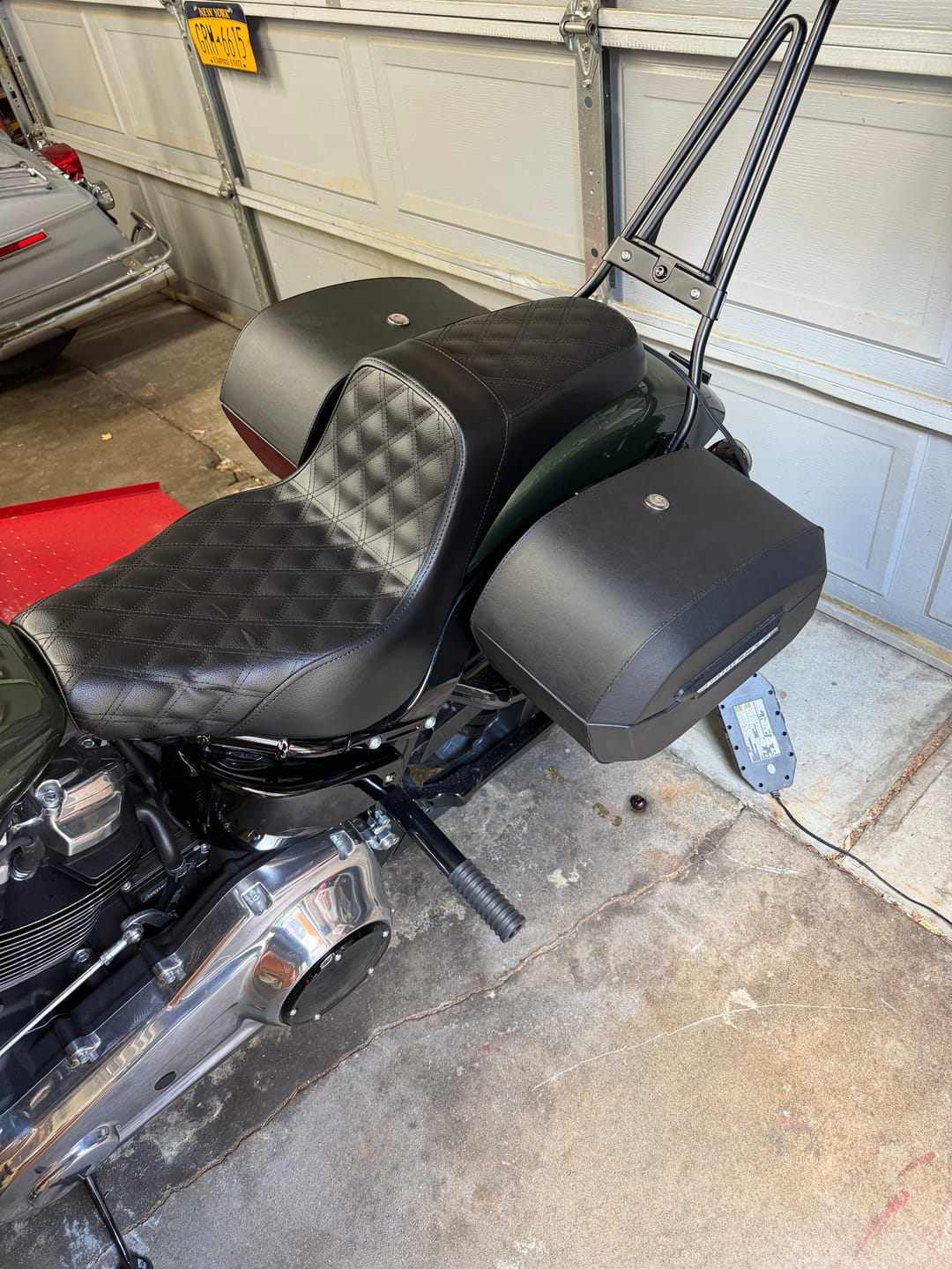Customer photo review of Iron Born Diamond Stitch 2-Up Seat for Harley Softail Street Bob FXBB/S