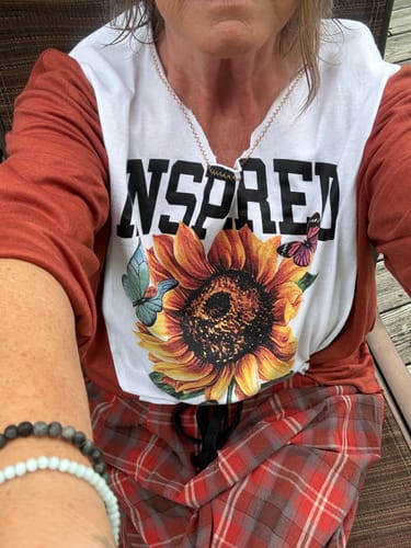Customer's plaid cotton bloomers paired with an inspired floral top, showcasing a casual style.