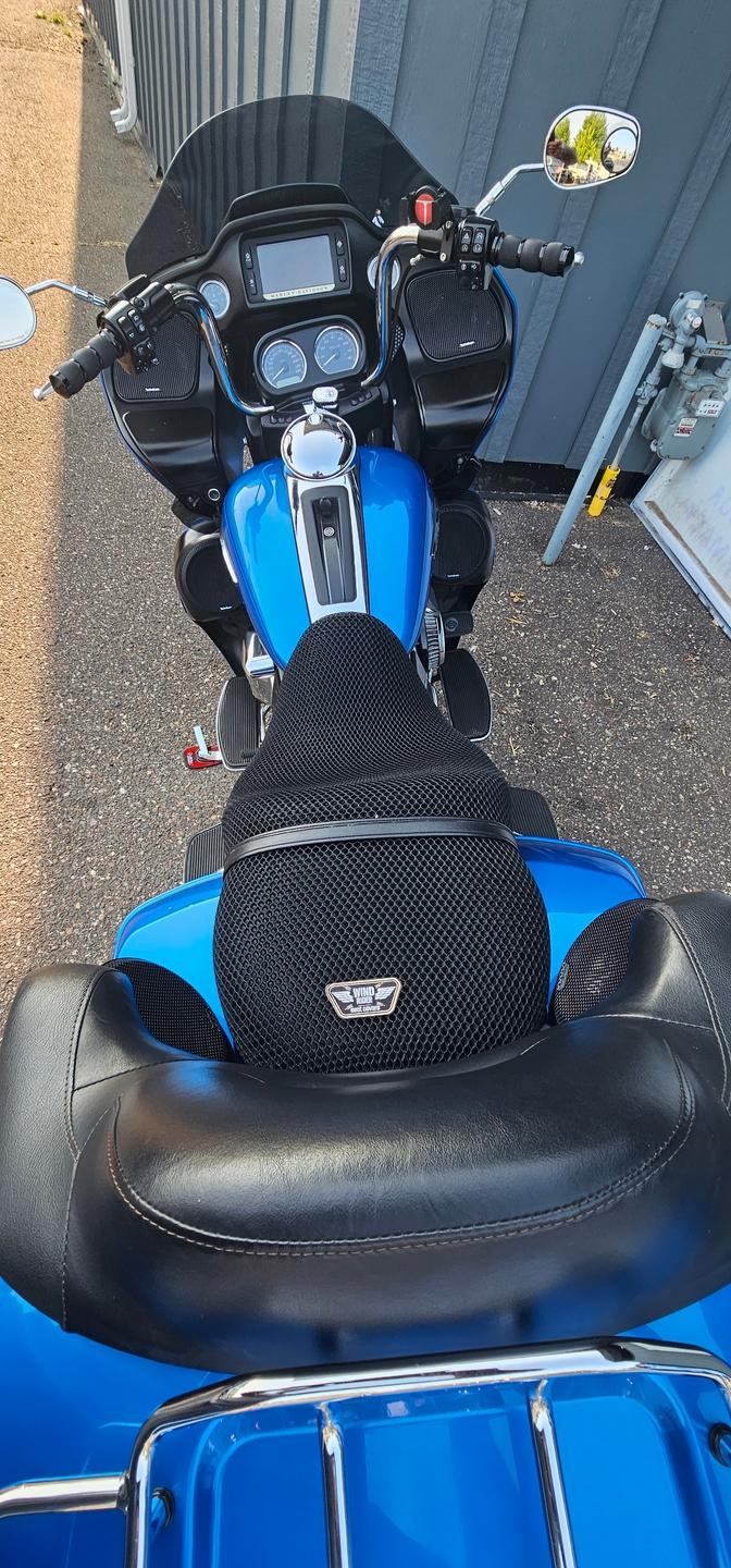 Wind Rider mesh seat cover installed on a Harley Davidson Road Glide Ultra