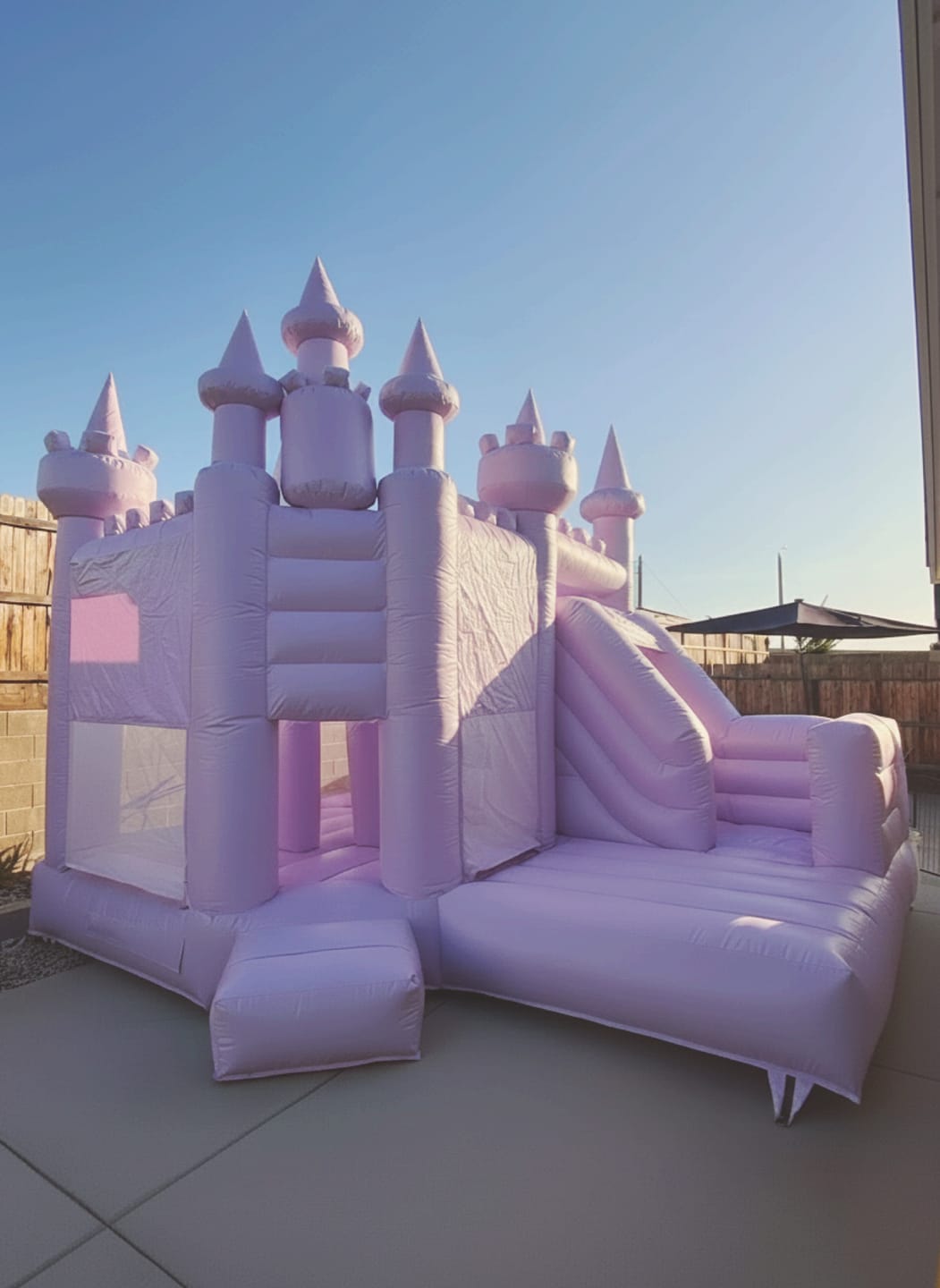 Customer photo review of Soft Pastel White Bouncy Castle Inflatable Slide Wedding Combo Bounce House With Ball Pit And Slide