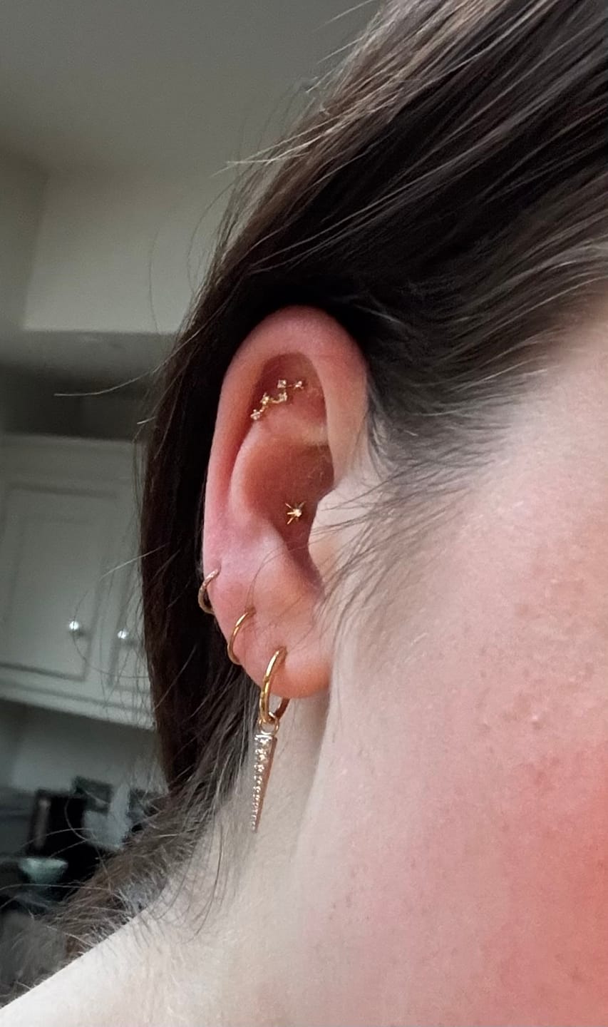 Customer photo review of CHLUXE • GUIDING LIGHT Constellation Cartilage Stud - 14K Yellow Gold