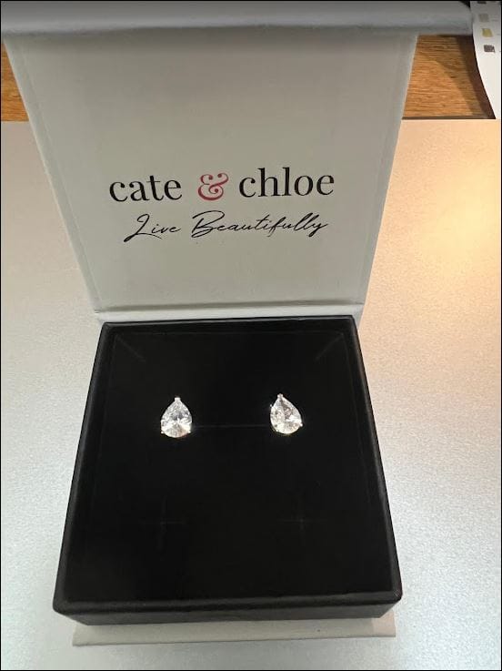Customer photo review of Mia 18k White Gold Plated Sterling Silver Stud Earrings with Simulated Diamond Crystals