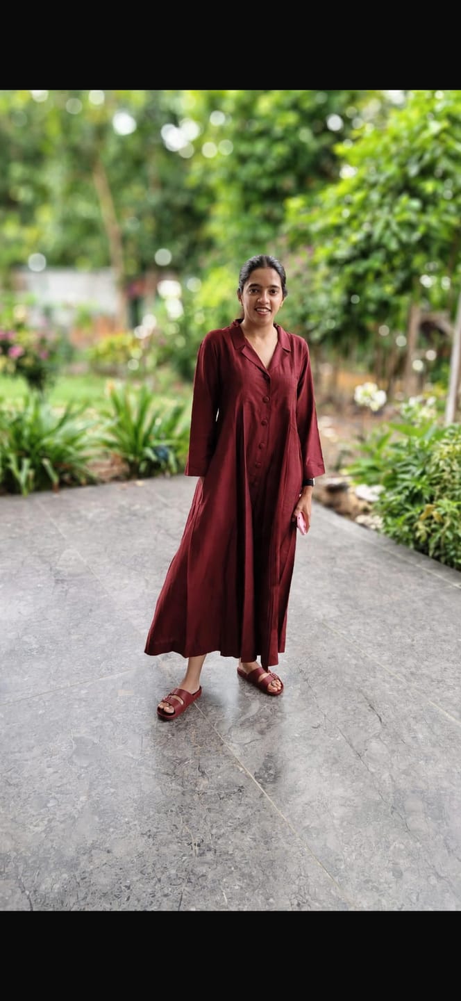 Customer photo review of Clay Wine Silk Slub Jumpsuit with Pockets & Collar