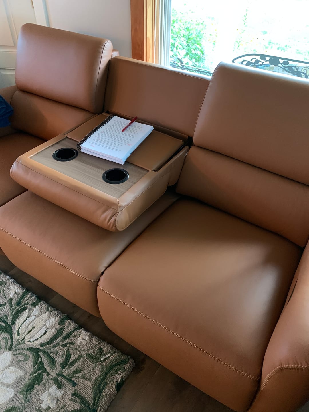 Customer photo review of AeroStretch Power Zero Wall Hugger Reclining Sofa with Drop Down Table Tray
