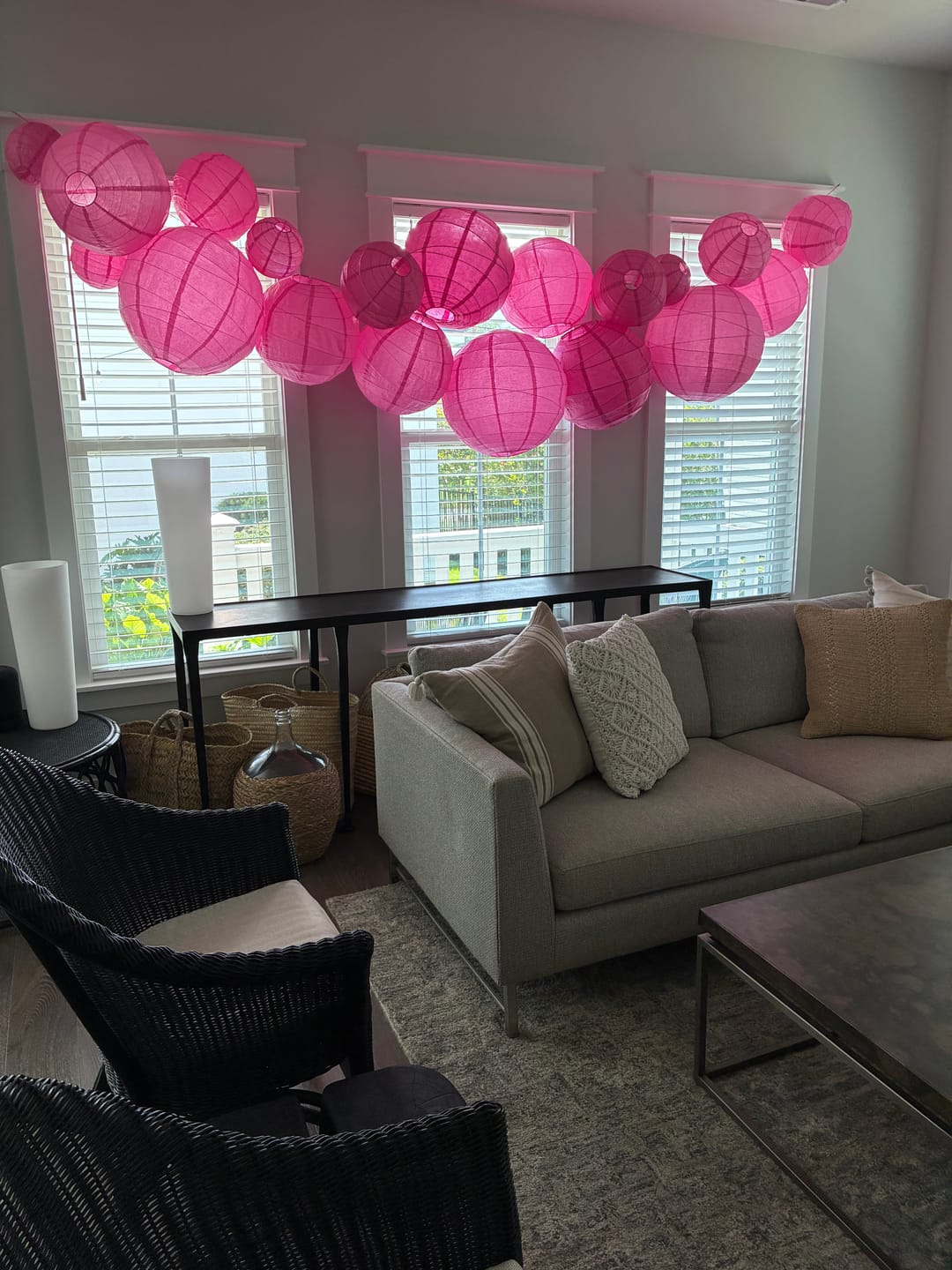 Customer photo review of 12" Fuchsia / Hot Pink Round Paper Lantern, Crisscross Ribbing, Chinese Hanging Wedding & Party Decoration