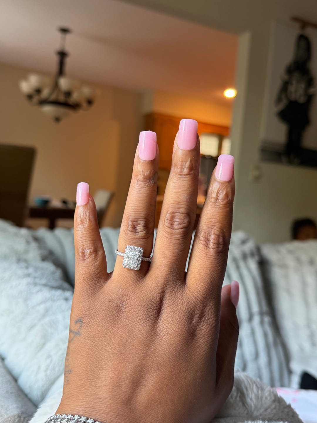 Customer photo review of Becca 2 Carat Radiant Cut Halo Pave Set Lab Grown Diamond Ring in 14k White Gold