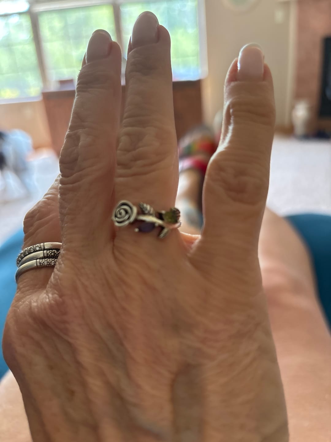 Customer photo review of Garden Amethyst and Peridot Rose Ring