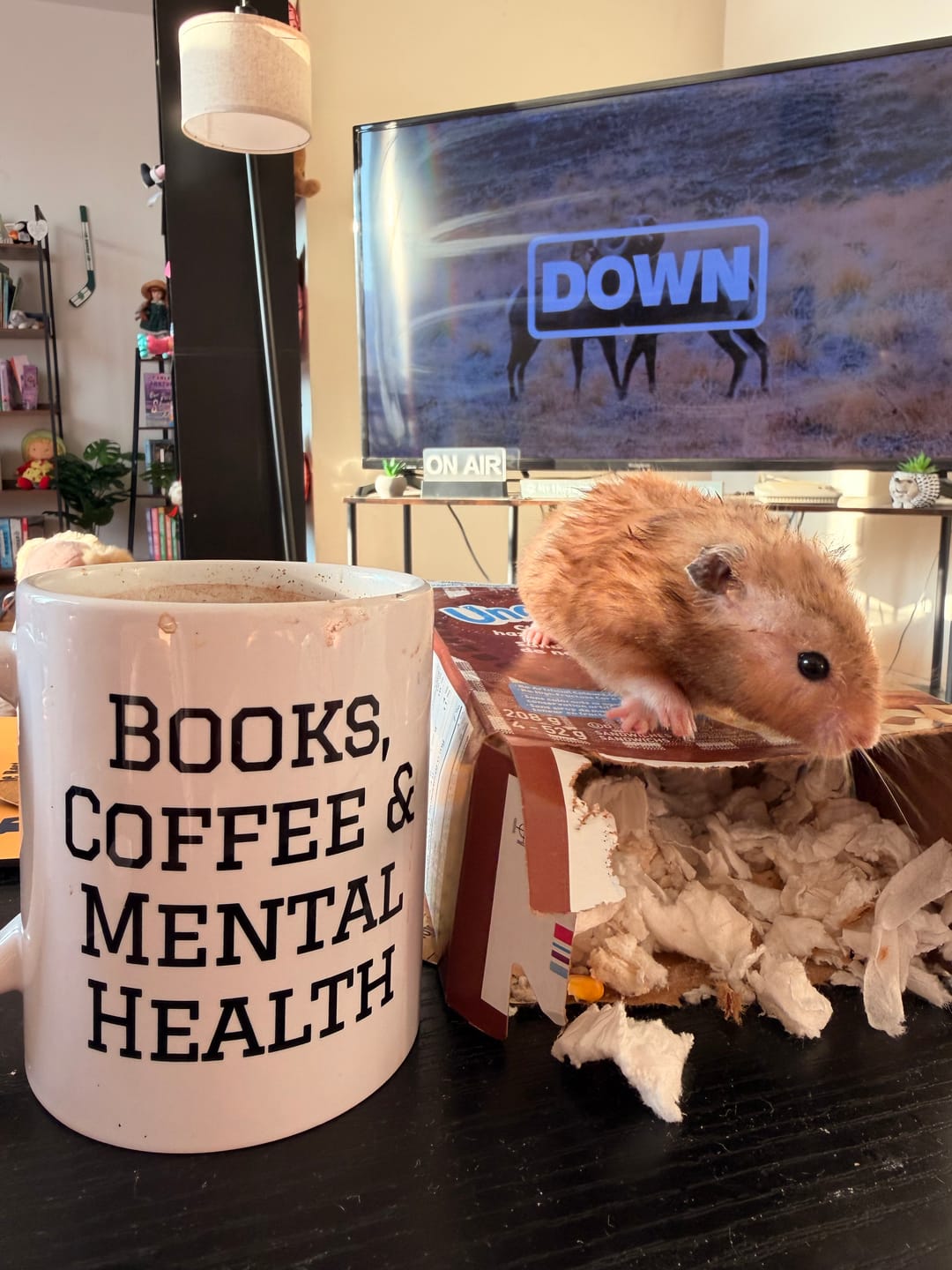 Customer photo review of BOOKS, COFFEE & MENTAL HEALTH MUG