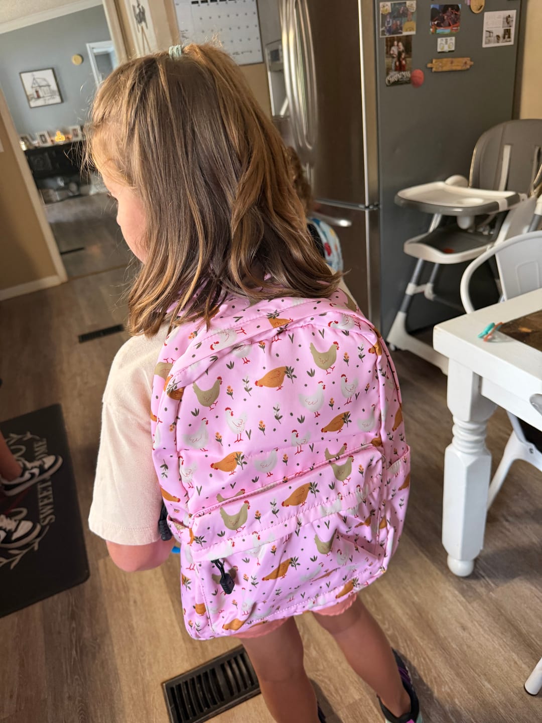 Customer photo review of Pink Cottage Chicken Backpack