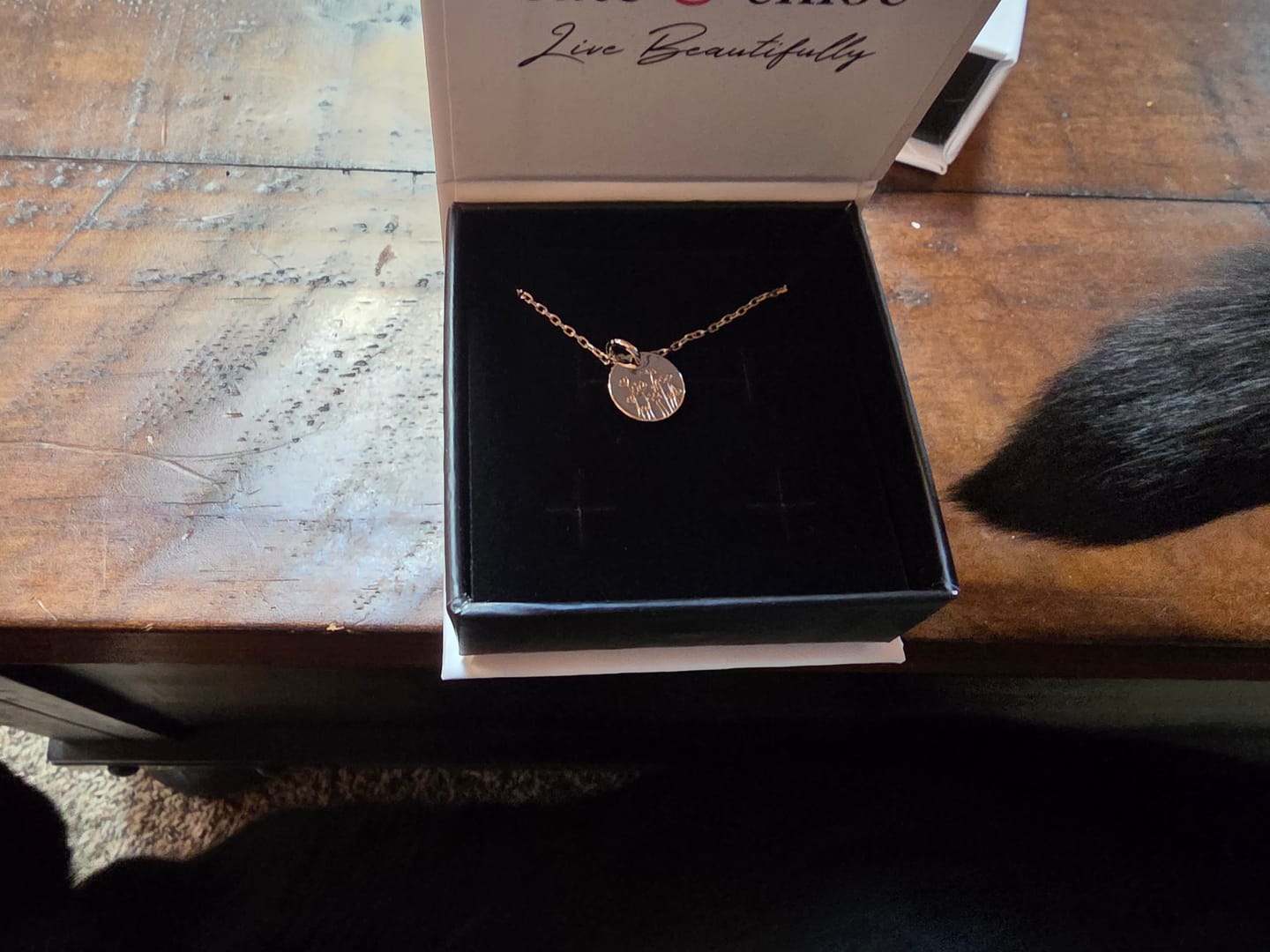 Customer photo review of Floral 18k White Gold Plated Engraved Birth Month Flower Pendant Necklace
