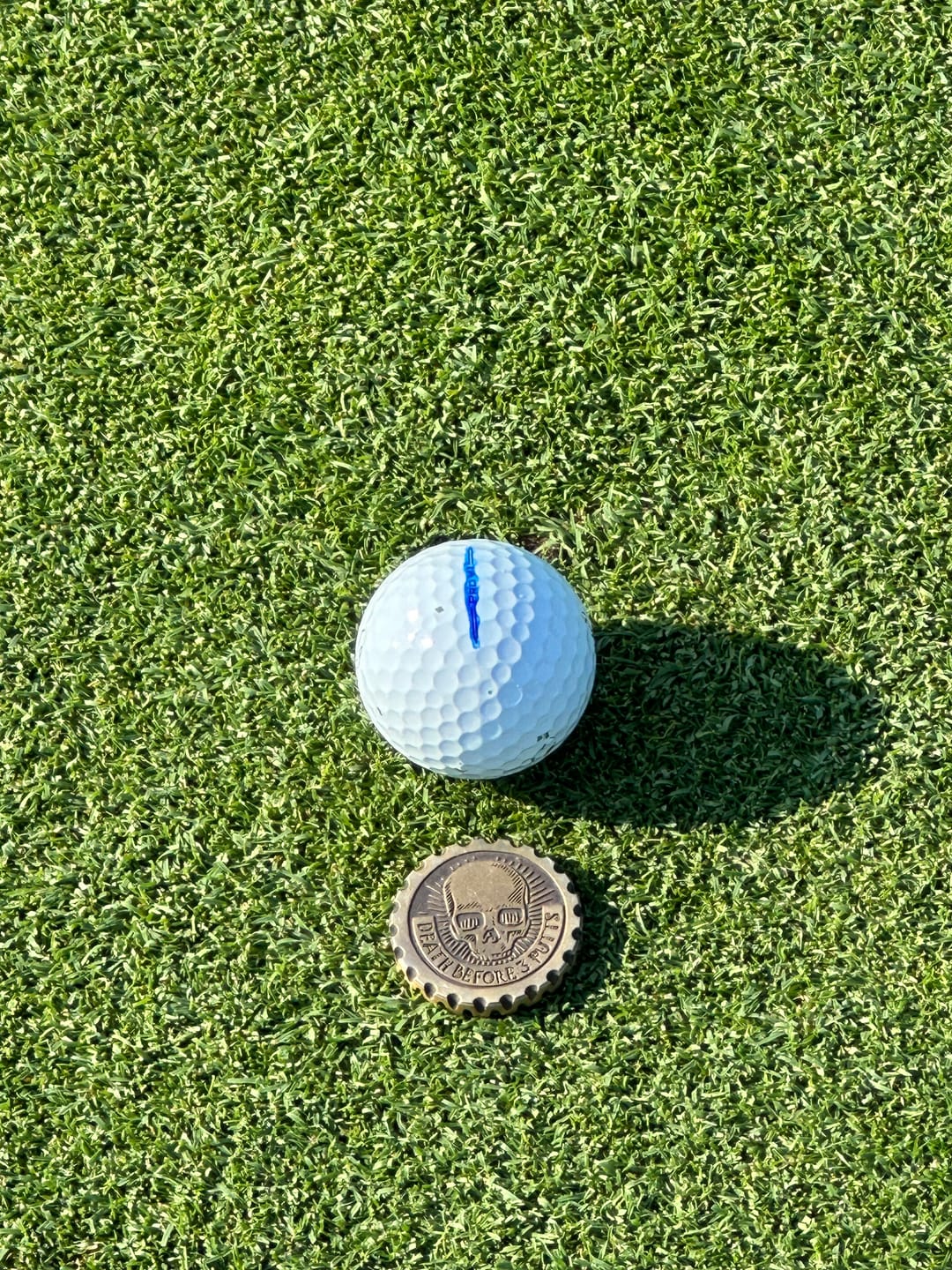 Customer photo review of Death Before 3 Putts - Brass EDC Marker
