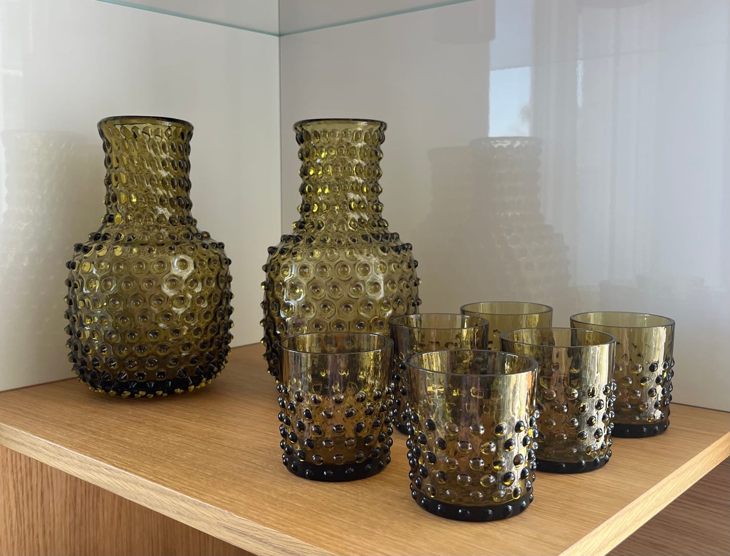 Customer photo review of Bonsai Green Hobnail Whiskey Glasses