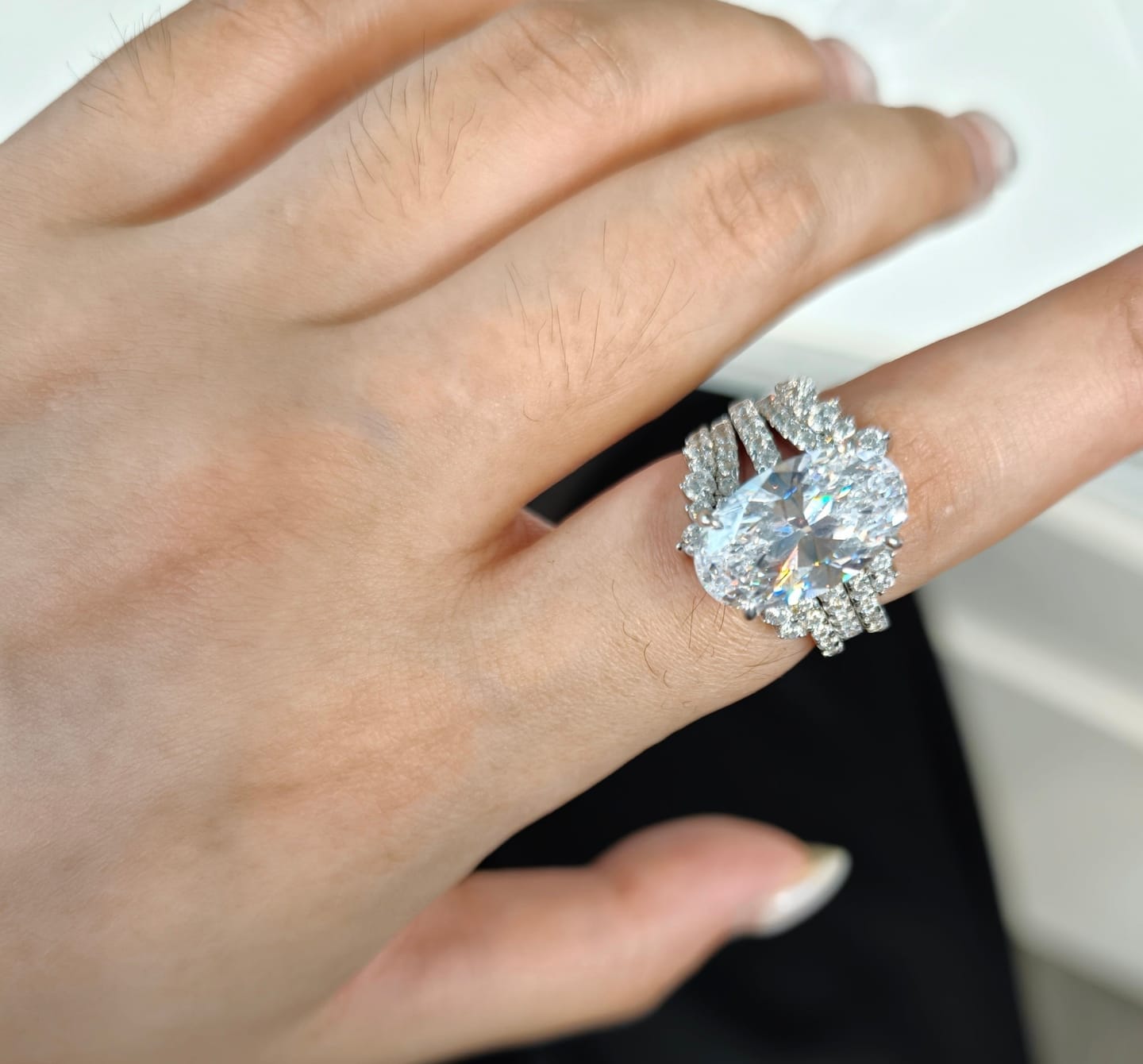 Customer photo review of S925 5.0Ct Oval Cut Vintage Wedding Ring Set With Enhancer Wedding Band In Sterling Silver