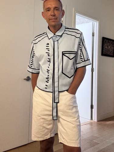 Customer photo review of Men's Trendy 2D Comic Style Rose Tie Ribbon Cropped Short Sleeve Shirt SKUL55275