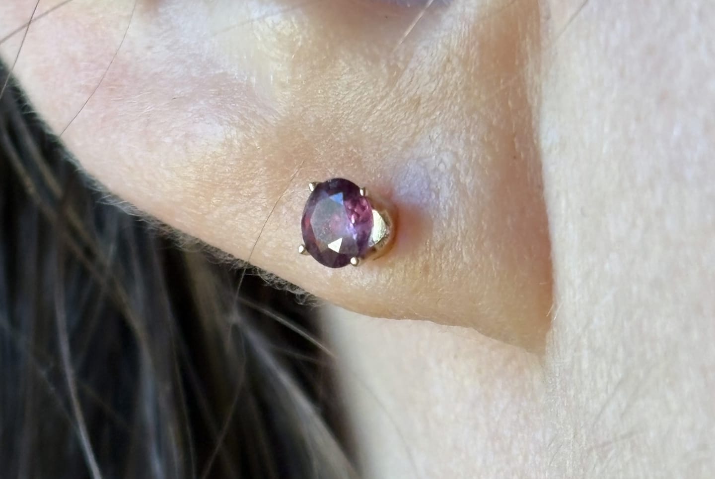 Customer photo review of Vintage Lightweight Small 14k Yellow Gold Ruby Everyday Simple Stud Earrings