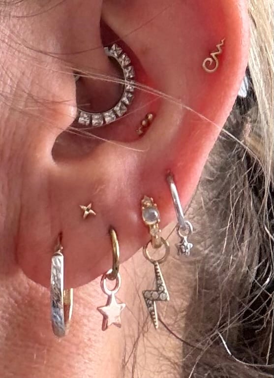 Customer photo review of Mini Jelly Moonstone Huggie Hoop