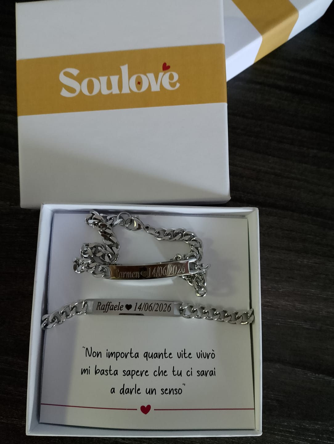 Customer photo review of Coppia di Bracciali Amore Eterno Personalizzati con incisione
