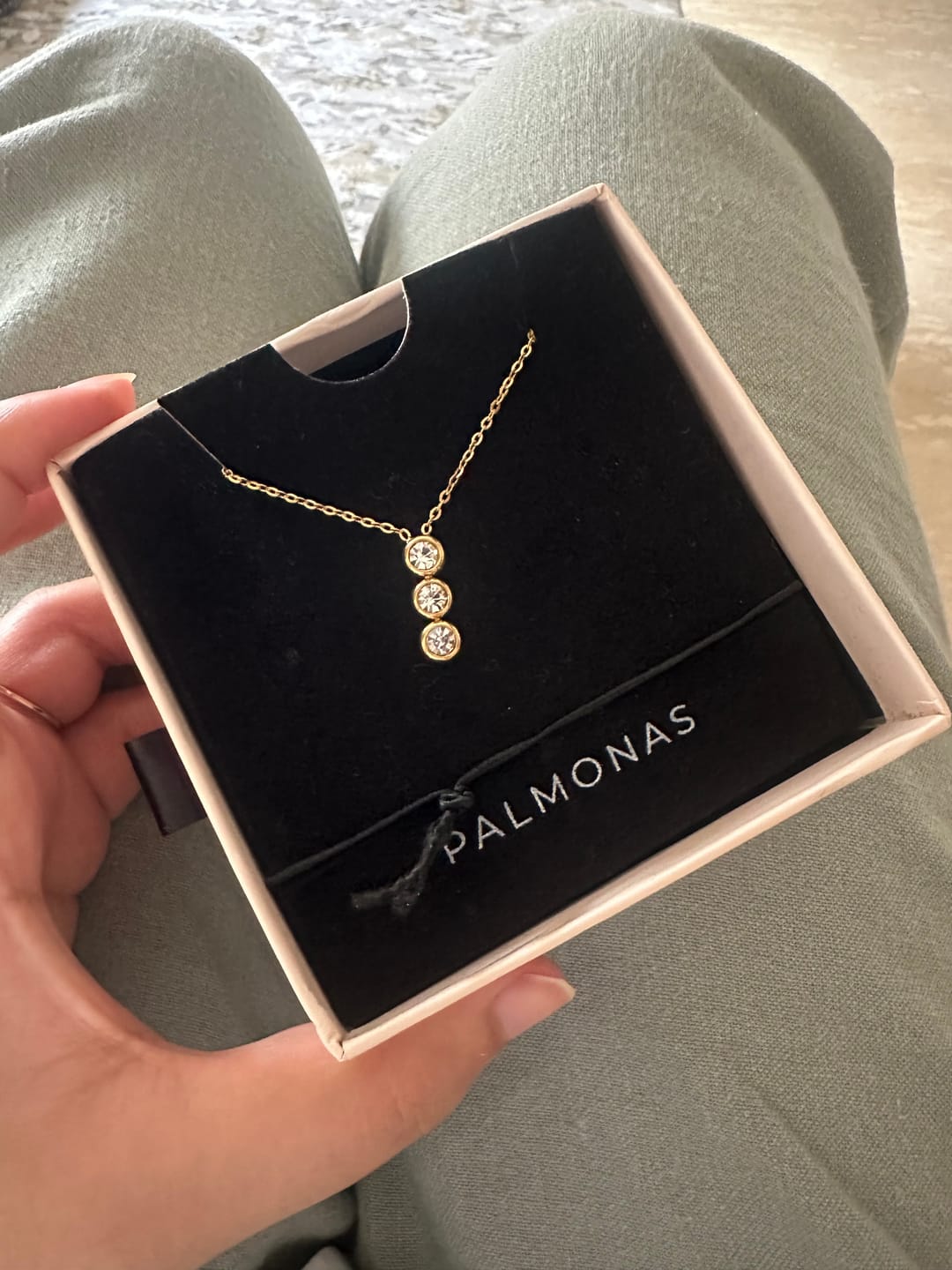 Customer photo review of Triple Stone Accent Necklace