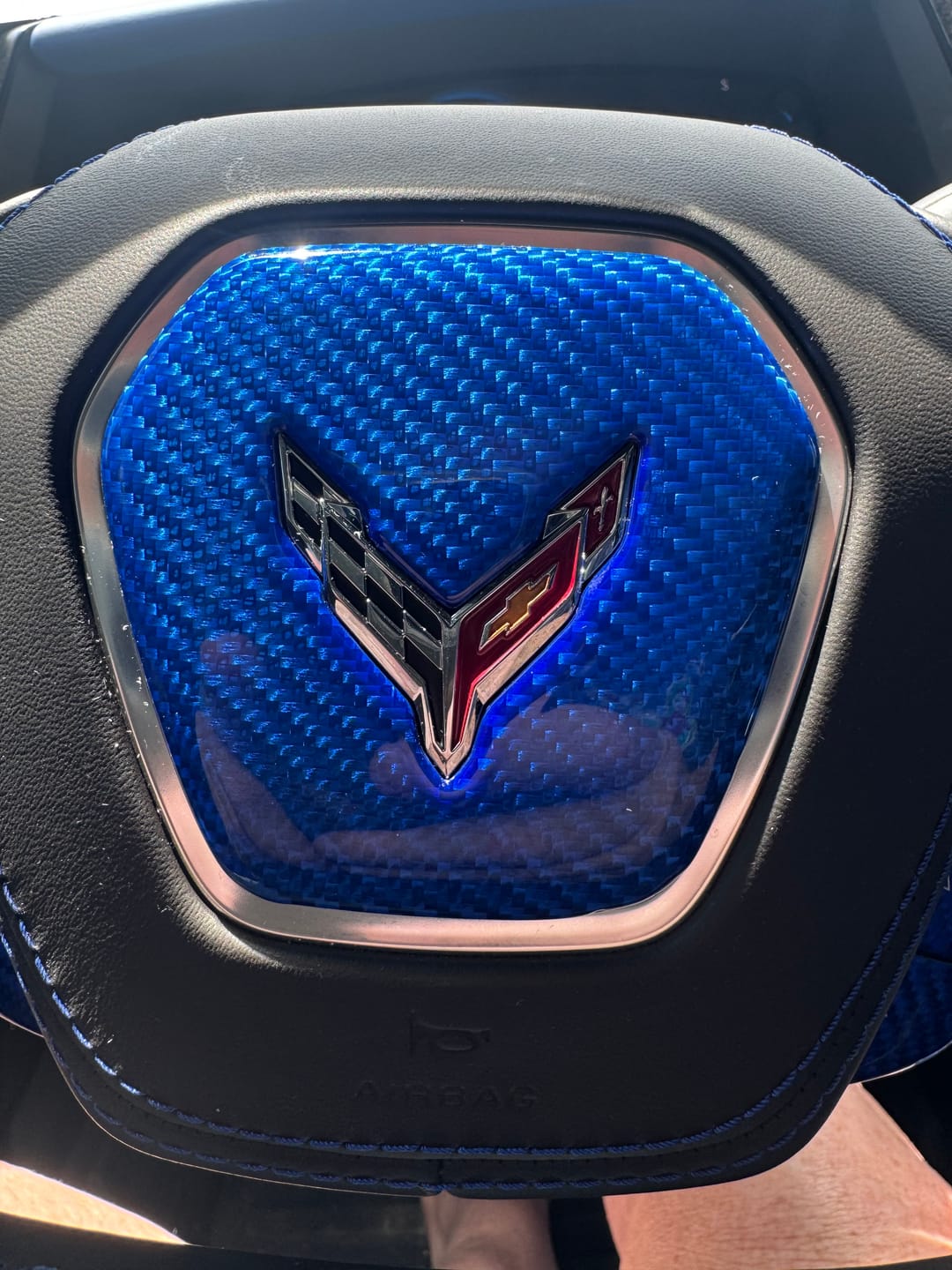 Customer photo review of C8 Corvette Real Carbon Fiber Steering Wheel Airbag Center Cover | Interior Overlay (2020–2026)