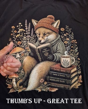 Customer photo review of The Woodland Reader Fox T-Shirt