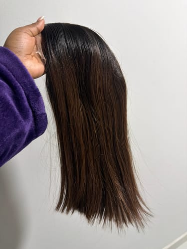 Customer photo review of Vietnamese Super Double Drawn Bone Straight 5x5 Glueless Closure Ombre Chocolate Brown Wig