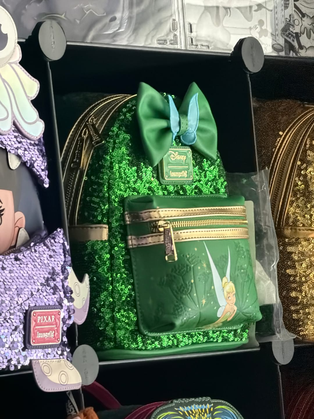 Customer photo review of Loungefly Disney Tinker Bell Emerald Green Sequin Mini Backpack | Exclusive